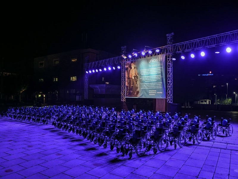 120 wheelchairs with school bags were placed on the square in Pristina